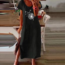 Ethnic Clothing 4# Vintage Women Summer Dress Beach Pullover Boho Sundress Short Sleeve Loose Long Elegent Cotton Linen Maxi Vestido