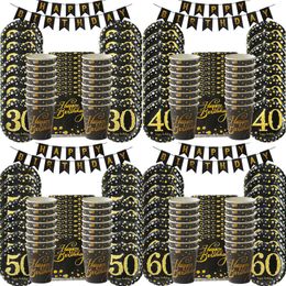 Disposable Flatware 30 40 50 60 Years Anniversary Tableware set Happy Birthday Party Decorations Adult Cup Plate Suplies 230216