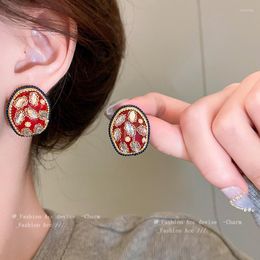 Dangle Earrings Luxury Gold Colour Red Bling Crystal Geometric Statement Simple Aretes De Mujer Party Wedding Jewellery