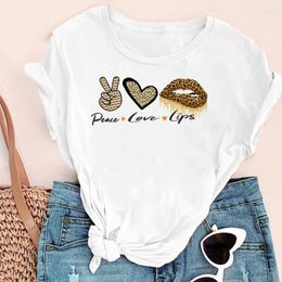 Women's T Shirts Women Short Peace Love Lips Tops Tees Funny Camisetas Mujer Fashion Print Graphic Tee Summer Sleeve Female Clothes