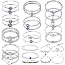 Charm Bracelets Charms Plata De Ley 925 Snake Chain Heart Bangle Bracelet Luxury Jewellery Fit For Pan Bead DIY Making 230215