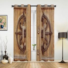 Curtain Vintage Wooden Door Doorway Curtains For Bedroom Living Room Drapes Kitchen Children's Window Modern Home Decor