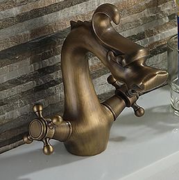 Bathroom Sink Faucets Copper Dragon Style Basin Faucet Antique Retro 2 Handles Vintage Brass &cold Mixer