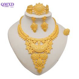 Wedding Jewelry Sets Dubai Gold Color For Women Indian Earring Necklace Nigeria Moroccan Bridal Party Gifts 230215