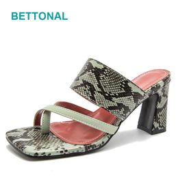 Slippers BETTONAL Summer Snakeskin Sandals Women Shoes High Heels Square Toe Snake Print Ladies Female Sandalias Chaussure Femme Sandles