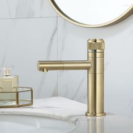 Bathroom Sink Faucets Faucet Push Button Brushed Gold Basin Cold & Water Mixer Tap Brass Deck Mounted