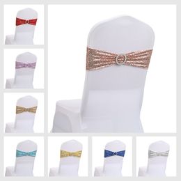 Lycra Stretch Chair Bow Sashes Sequin seat cover Metallic Gold Silver Wedding Chair Band for Banquet Wedding Party Event Xmas Decoration