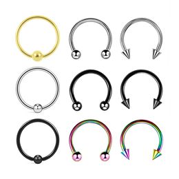 5Pcs/Pack Surgical Steel Helix Horseshoe Septum Nose Ring Captive Bead Hoop Cartilage Stud Earrings Tragus Piercing 10mm