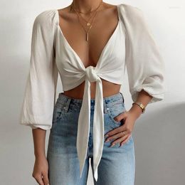 Women's T Shirts Summer Women's Nightclub Sexy Top Solid Color Three-quarter Sleeve Tube Cardigan Straps Short Comfortable Breathable