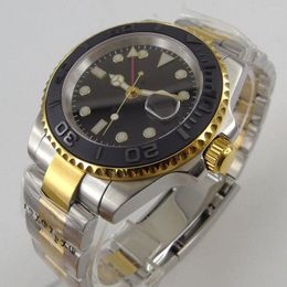 Wristwatches Gold Automatic Men Watch Sapphire Glass GMT Hand Date Window Mental Strap Ceramic Bezel