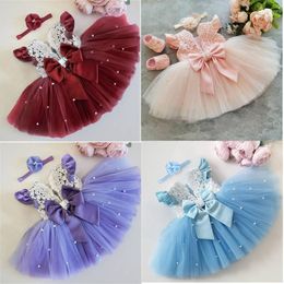 Girl Dresses 24 Month Baby Princess Dress Cute Born Embroidery Flower Birthday Party Lace Big Bow Pageant Costume For Wedding