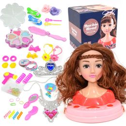 Beauty Fashion Children's Makeup Toy Princess DIY Head Mannequin Set Multi Style Hairstyle Doll Girl Toy Hair Dress Up Toy Gift For Girls 230216