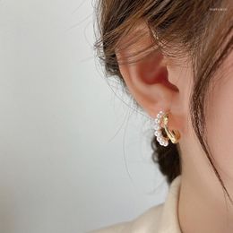 Stud Earrings Creative Korean Prevent Allergy Pearl Double For Women Girl INS Fashion France Gold Plated Birthday Party Jewellery