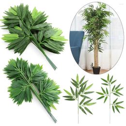 Decorative Flowers 20pcs/lot Plastic Home Decorations Artificial Simulation Silk Cloth Bamboo Leaf Plant Leaves Branches
