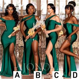 Bridesmaid Dresses Hunter Green Satin Mermaid Party For Wedding Side Split Off The Shoulder Robe Elegant Gowns Weddings Evening Dress Floor Length 403