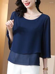 Women's Blouses 2023 Spring Women Three Quarter Sleeve Office Blouse Summer Fashion Chiffon Shirt Tops