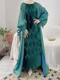 Ethnic Clothing Summer Open Abaya Muslim Dress Women Puff Sleeve Shining Eid Turkey Modest Outerwear Islam Dubai African Long Dresses 2023