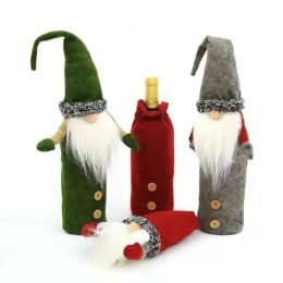 UPS Christmas Gnomes Wine Bottle Cover Handmade Swedish Tomte Gnomes Santa Claus Bottle Toppers Bags Holiday Home Decorations