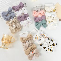 Hair Accessories 4Pcs/Set Baby Girl Clips Floral Print Bows Children Muslin Cotton Linen Barrettes Flower Kids Hairpin