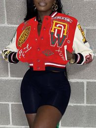 Women's LW COTTON Letter Striped Racing Bomber Print s 2023 Cropped Y2K Streetwear Varsity Baseball Jacket 230215