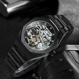 Wristwatches Forsining Silver Automatic Watch 3D Diamond Dial Irregular Skeleton Mechanical Wristwatches Luminous Pointers Clock 230215