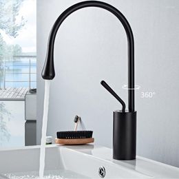 Bathroom Sink Faucets LIUYUE Basin Brass Black Drop Shape Faucet Single Handle Large Curved Cold Water Mixer Taps Torneira