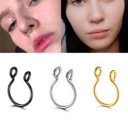 2/10pcs Aço inoxidável Fake piercing U Clipe de forma nos anéis de septo de argolas do anel do nariz para mulheres jóias para o corpo não derivadas