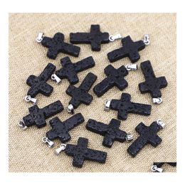 Charms Lava Stone Cross Aromatherapy Essential Oil Per Diffuser Pendants For Necklace Jewelry Making Drop Delivery Findings Component Dhza0