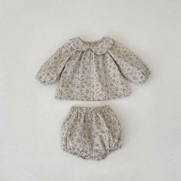 Clothing Sets 2023 Autumn Baby Girls Floral Outfits Doll Collar Blouses Bread Short Pants 2pcs Suit Toddler Kids Casual Clothes Set