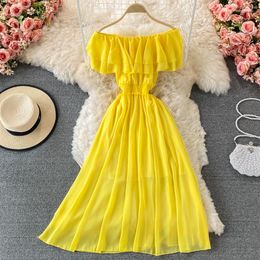 Casual Dresses Summer Style Lotus Leaf Solid Colour Dress Temperament Leisure For Women 2023