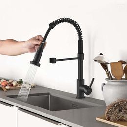 Kitchen Faucets Pull Out Brass Matte Black Spring Faucet And Cold Water Mixer 360 Degree Rotation 2function Flow Nozzle