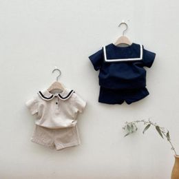 Clothing Sets 2023 Summer Baby Short Sleeve Clothes Toddler Girl Navy Collar T Shirt Shorts Set Cotton Kid Outfits Boy 2pcs Suit