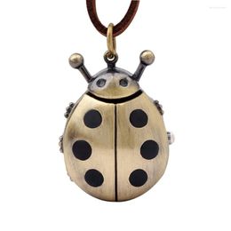 Pocket Watches Beetle Quartz Men Women Necklace Bronze Pendant Leather Watch Chain Relogio Bolso Creative Gifts