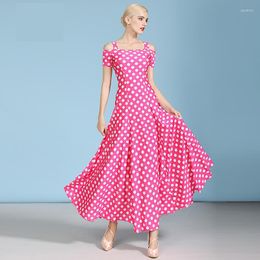 Stage Wear Red Ballroom Dress Short Sleeve Polka Dot Printing Waltz Dresses For Dancing Dance Standard Ball