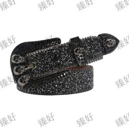 Belts Adhesives Belt for men and women universal skull head high-end gun Colour glass alloy pin buckle flash silver street personality