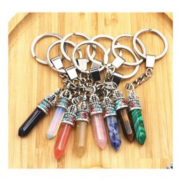 Key Rings Pink Crystal Keychain Fashion Bag Accessories Retro Natural Stone Quartz Pendant Drop Delivery Jewellery Dhlxk