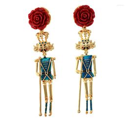 Dangle Earrings Baroque King Doll Retro Nutcracker Puppet Soldier Crystal Flower Ladies Fashion Jewellery