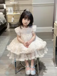 Crianças Meninas Vestidos de Casamento Bebê Menina Vestido de Bolo com Estampa de Renda Moda Infantil Festa Tutu Roupa Rosa