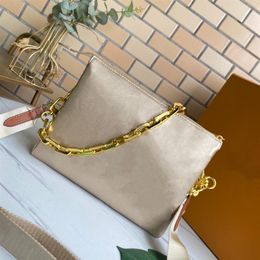 Retro Classic Beige Silver Gold Sky Blue Updated Colors Women Coussin Bag PM size Puffy Leather Two Attached Pouches Lady Evening 322N