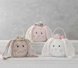 Festival Decoration Handbags Plush Bunny Baskets Gift Bag Faux Fur Rabbit Easter Bucket Tote Long Ear Children Basket SN694