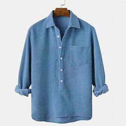 Men's T Shirts Men's Long Sleeve Male Casual Solid Corduroy Shirt Blouse Turn Down Collar Tops Men Packs