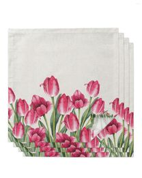 Table Napkin Spring Watercolour Flower Tulip Set Wedding Banquet Cloth Soft Tea Towels Dinner Handkerchief