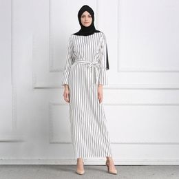 Ethnic Clothing Abaya Dubai American Stripe Printing Caftan Dress Back With Zipper Hijab Abayas For Women Has A Belt Muslim Fashion