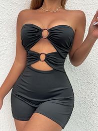 Casual Dresses Strapless Sexy Mini Dress Backless Women Buckle Cutout Sleeveless Bodycon Outfit Party Nightclub Wear