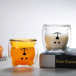 Wholesale Cute Cartoon Tumblers Double Layers Glass Bear Cups Domestic Coffee Juice Milk Cup
