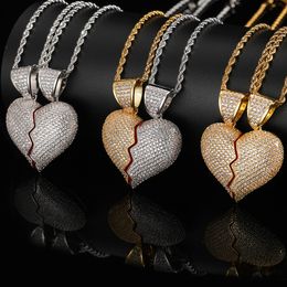 men Necklace Pendants Two-half heartbroken combination hip-hop pendant micro-set zircon magnet love couple necklaces ins luxury hiphop chain for men women