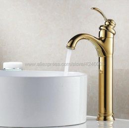 Kitchen Faucets Polished Golden Bathroom Faucet Deck Mounted Basin Mixer Chrome Sink Tap Vanity Cold Water Kgf059