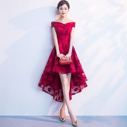 Ethnic Clothing Burgundy Chinese Oriental Off Shoulder Short Wedding Women Sexy Cheongsam Evening Dress Elegant Princess Dresses Modern