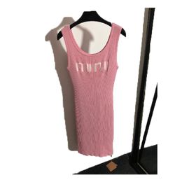 23SS Fashion Dress Sleeveless Tank Top Knitted High Elastic Style Dress Thin Waist Design Ball Robe Slim Midi Long Summer Dress Black Pink Grey