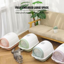 Other Cat Supplies Litter Box Closed Sandbox Pet Bedpan Toilet Anti-splash s Sanitary Tray With Spoon Clean Bath Basin Kitty House Plastic 230216